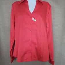NWT Coldwater Creek Women Sm No Iron V neck stretch collared shirt orange
