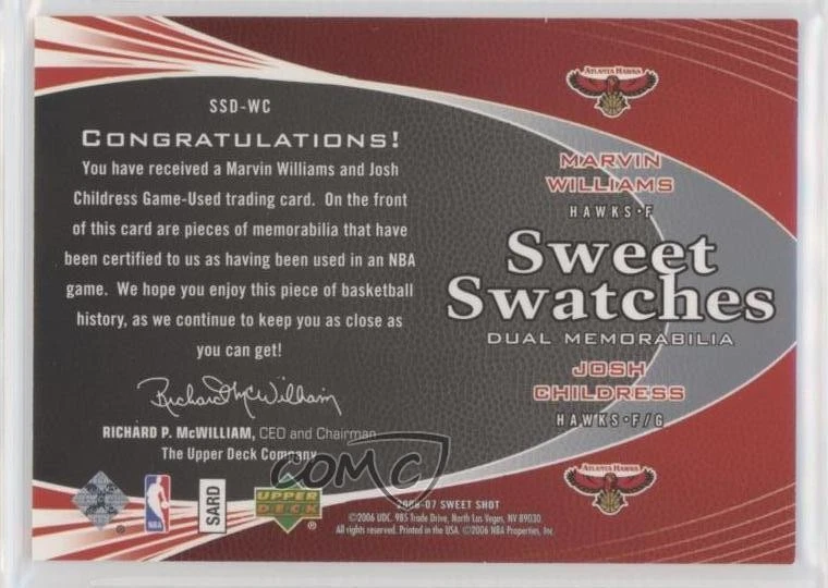 2006 Sweet Shot Swatches Memorabilia /199 Marvin Williams Josh Childress #SSD-WC - Image 2 of 2