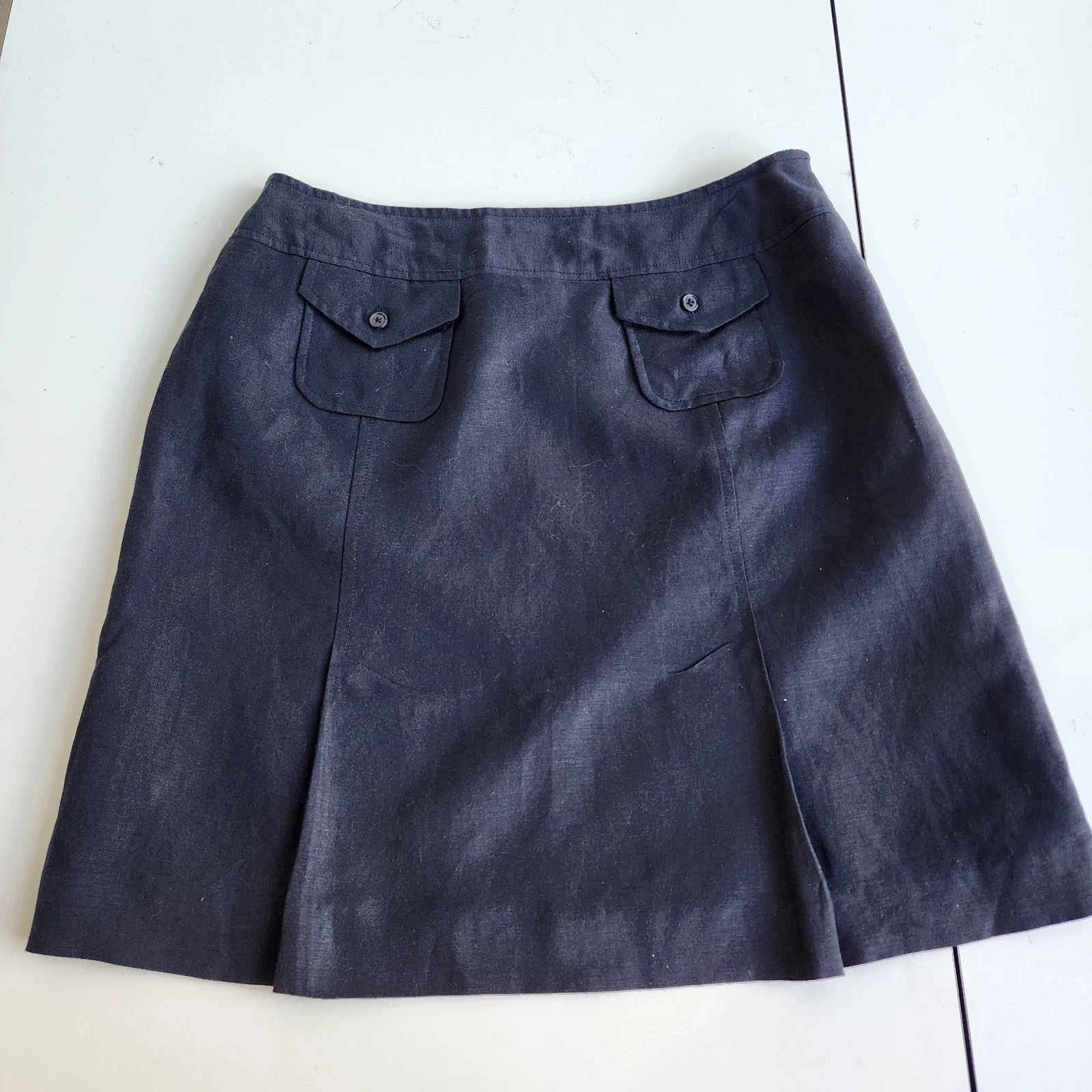 Larry Levine Black Linen Blend Womens Skirt Pockets Lined Sz 8