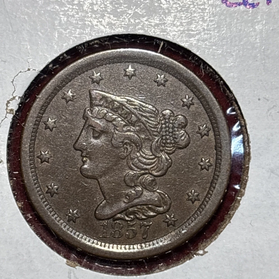 1857 Braided Hair Head Half Cent Free Shipping - Image 4 of 4