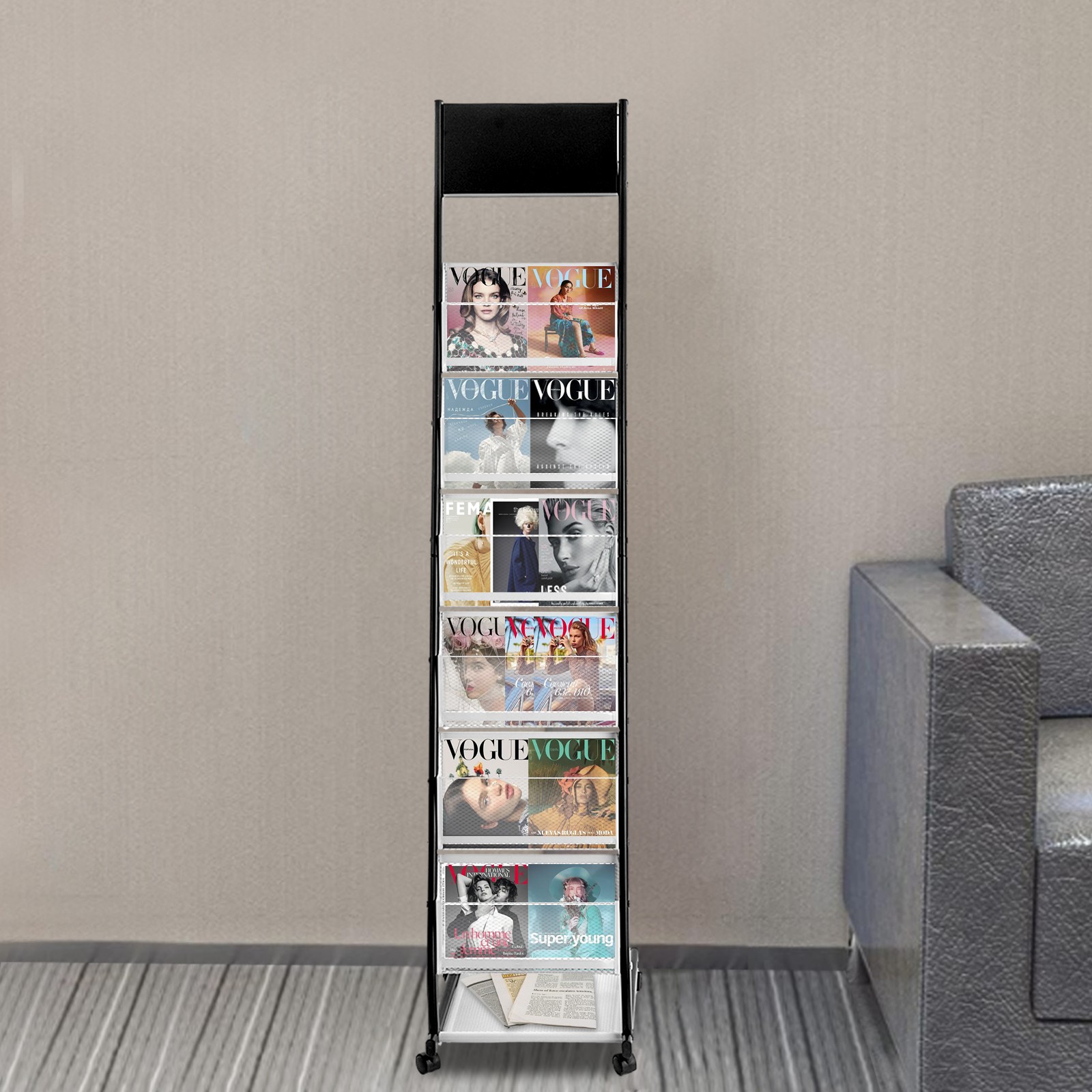 Literature Stand Brochure Floor Rack Magazine Catalog Display Holder 6 Shelves