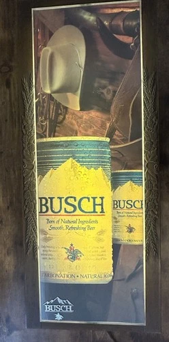 1981 Vintage Busch Florescent Light Beer Sign Cowboy Hat & Horns 32” x 14” Works