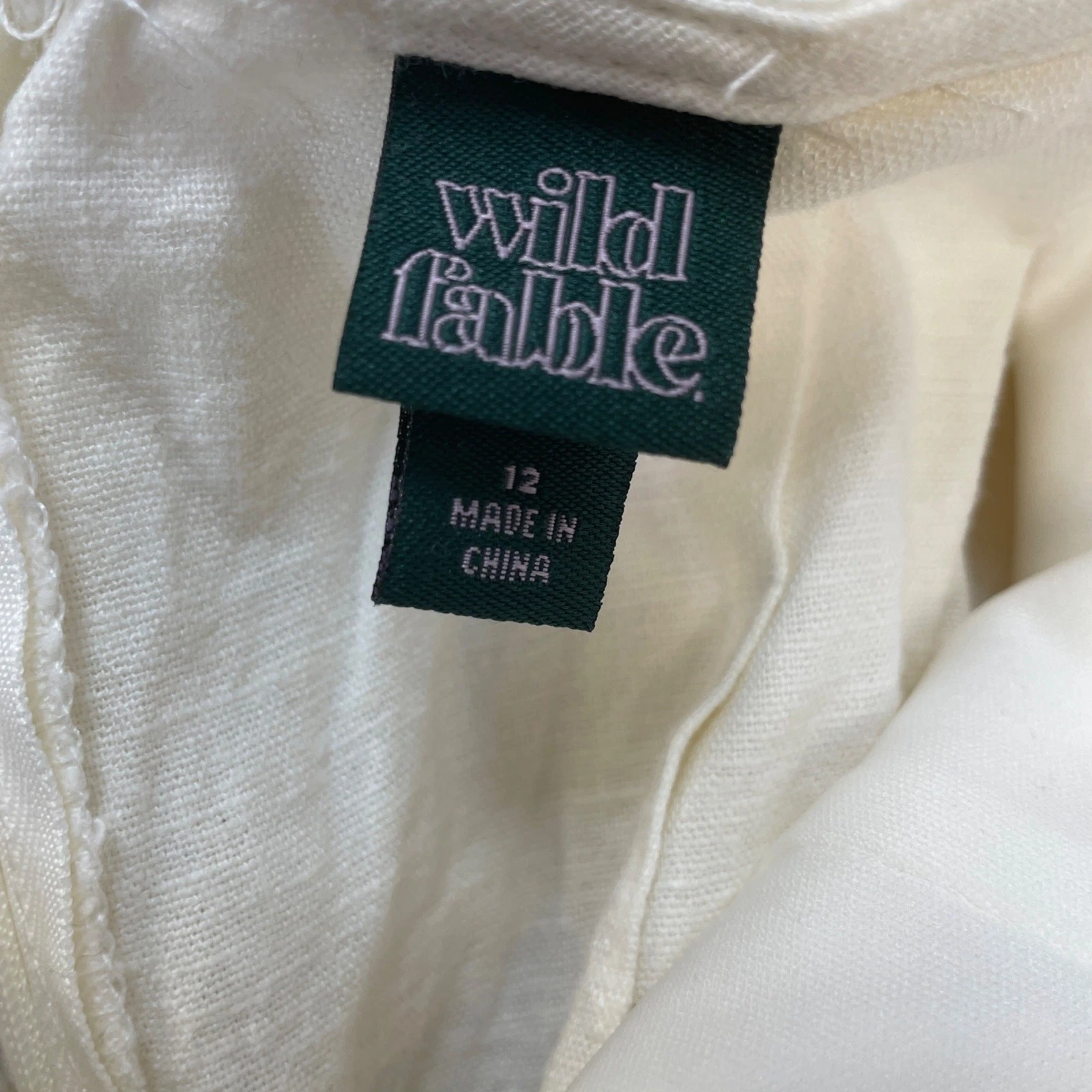OFF WHITE Abito donna Wild Fable lino pizzo cravatta schiena estivo midi slip bianco sporco taglia 12