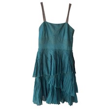 Vera Wang Lavender Label Cotton Dress Slvls Pleated Peacock Green Pleats Sz 8