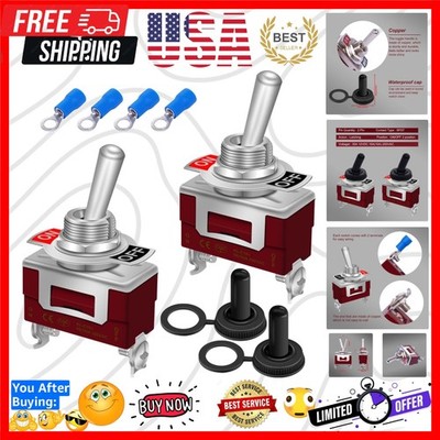 2Pcs Toggle Switch 12V 30A ON/Off 2 pin 2 Position SPST Waterproof Switch wit...