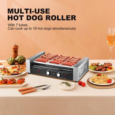 Commercial Electric 18 Hot Dog 7 Roller Grill Cooker Machine 1200W