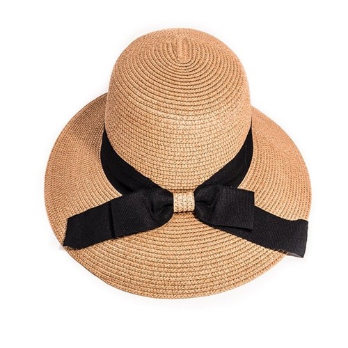 Paglia Cloche Cappello M 57cm Nastro Fiocco Marrone Festival Vacanza Beach  Donna | eBay