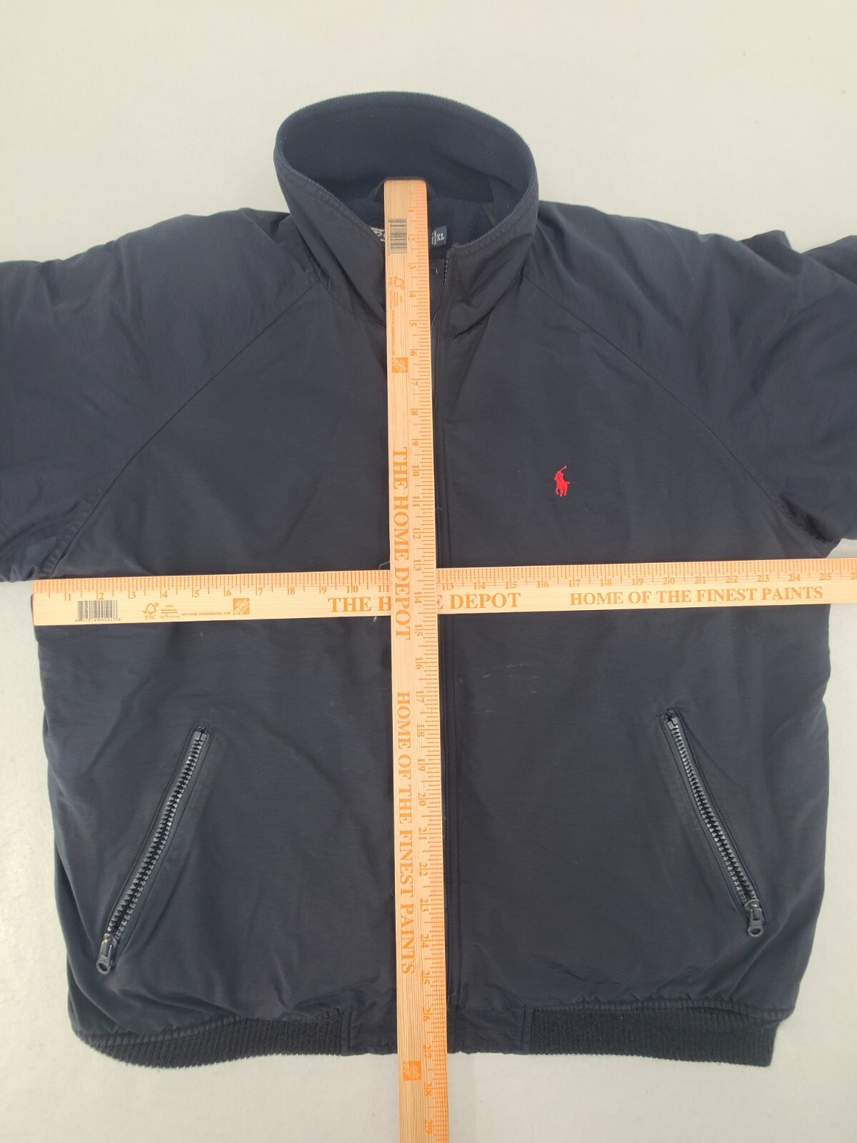 Giacca cappotto vintage Ralph Lauren XL nero foderato pile zip intera termica rosso pony uomo