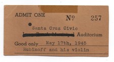 1945 Ticket Santa Cruz CA Rubinoff his Violin