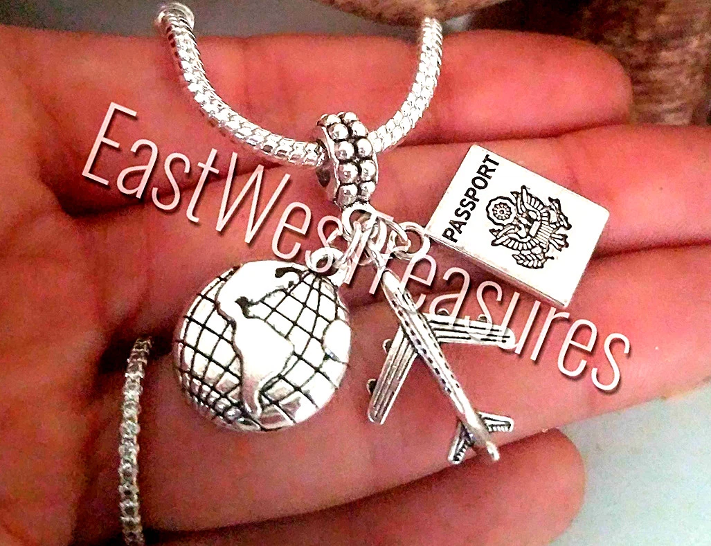 Travel see the World map Globe Airplane jewelry charm pendant Bracelet necklace