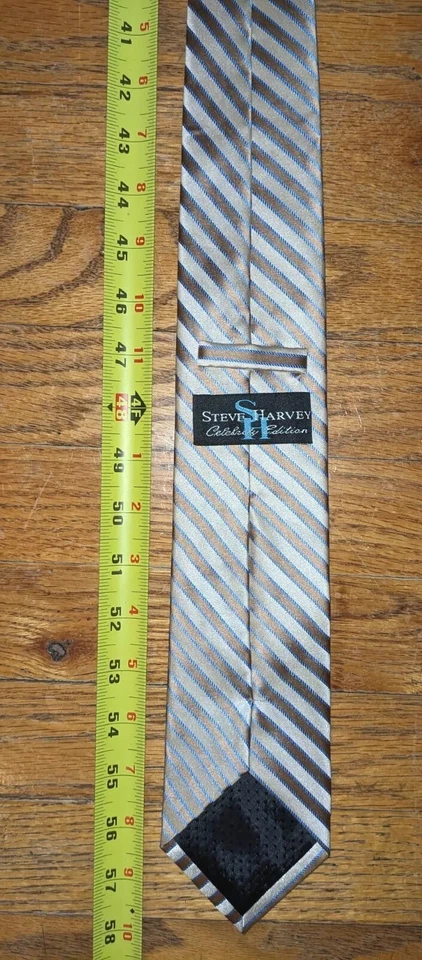 Corbata de diseñador Steve Harvey Collection hecha a mano 100 % seda para hombre 58” X 3,25” rayas Foto 2 de 4