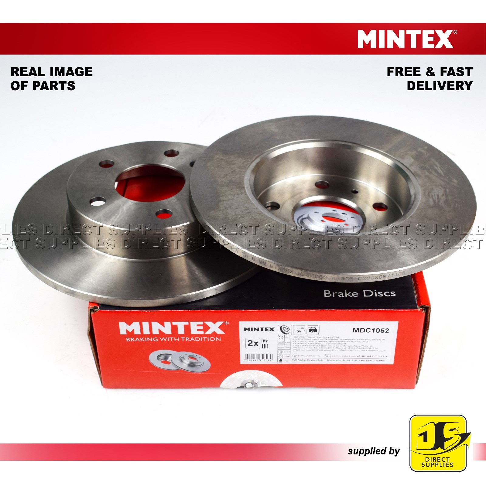 VAUXHALL ASTRA COMBO CORSA MERIVA ZAFIRA MINTEX REAR DISC BRAKES MDC1052 PAIR