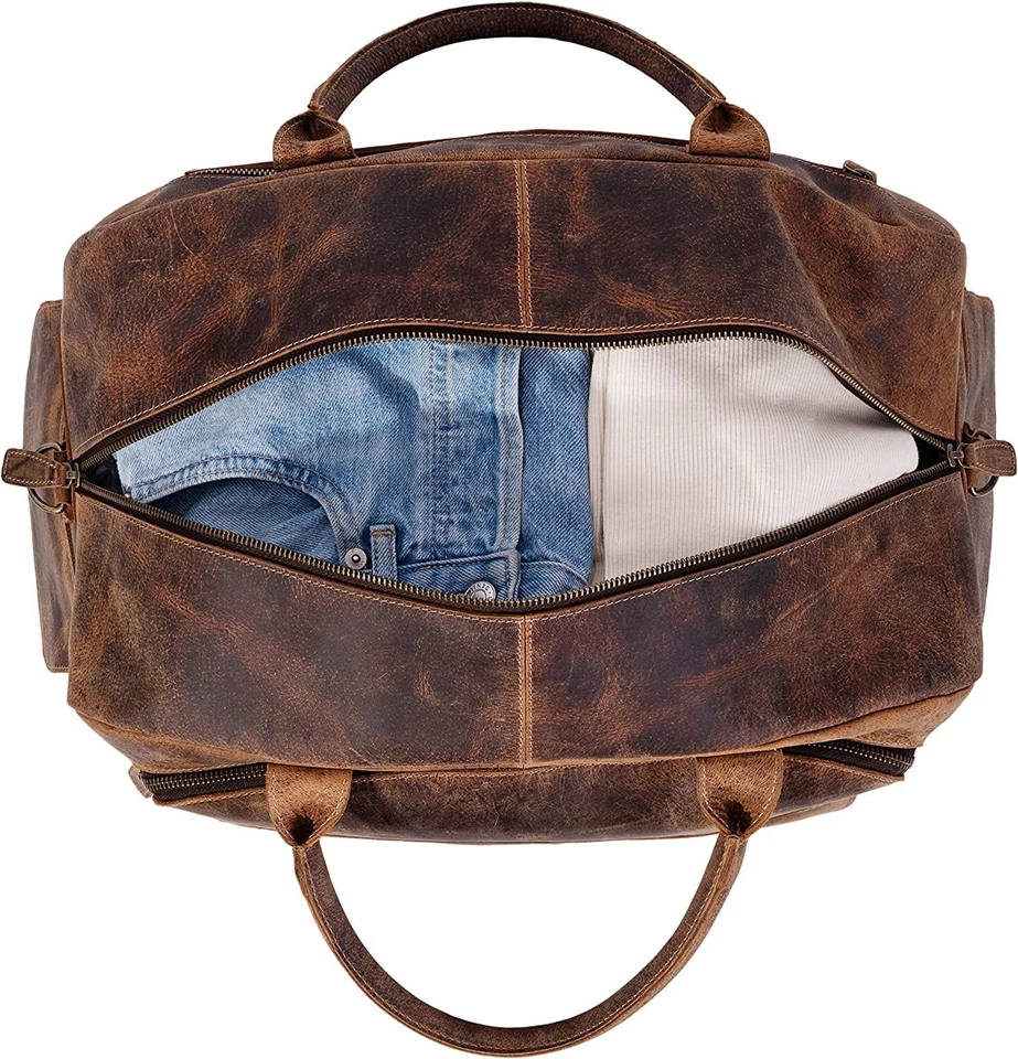 Leather Travel Duffel Bags for Men and Women Full Grain Leather Overnight Bag - Image 3 of 4