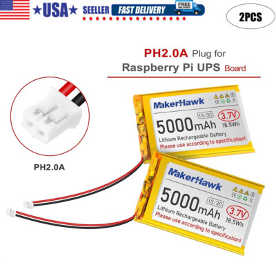 2x MakerHawk 3.7V 5000mAh LiPo Battery Rechargeable 1S 3C for Raspberry Pi Board