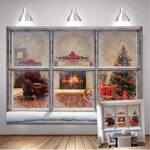 Christmas Themed Party Background Indoor Cozy Fireplace Photography Background - Afbeelding 1 van 9