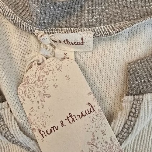 Hem & Thread Womens Top Boxy Flare Sleeves Semi Sheer Cream Gray Small - Picture 8 of 13