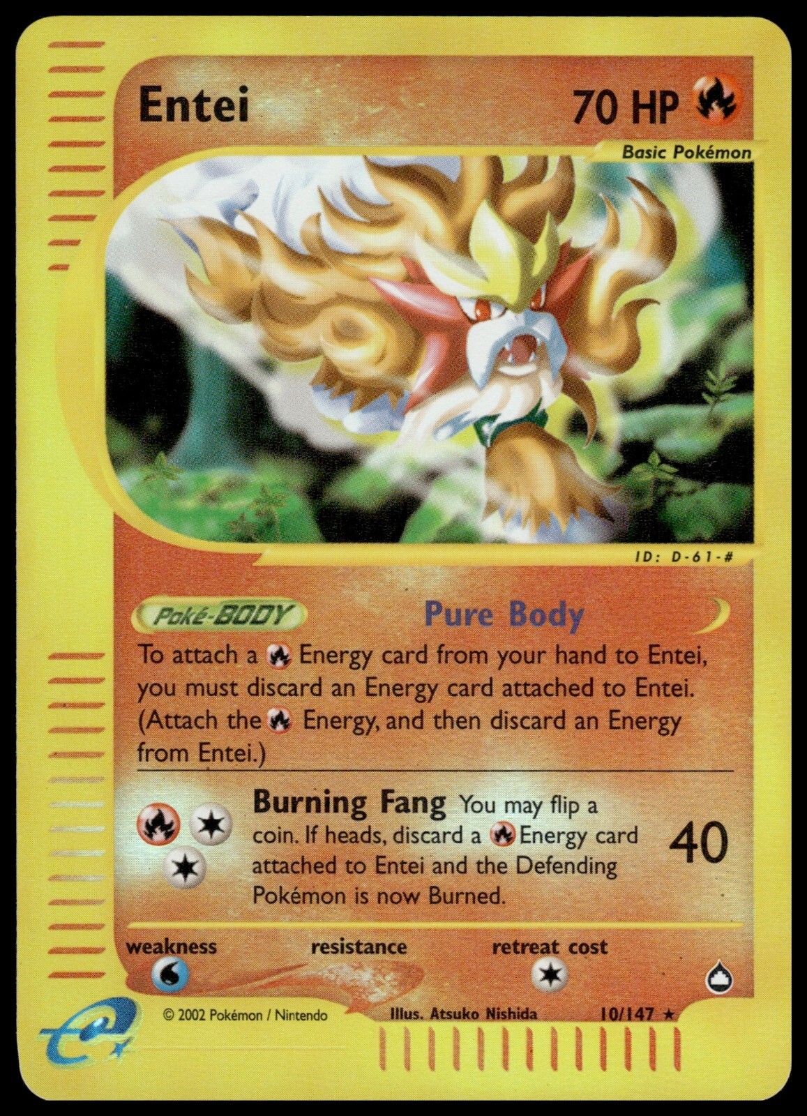 Entei 10/147 Pokémon TCG 2003 Aquapolis Reverse Holo Rare NM