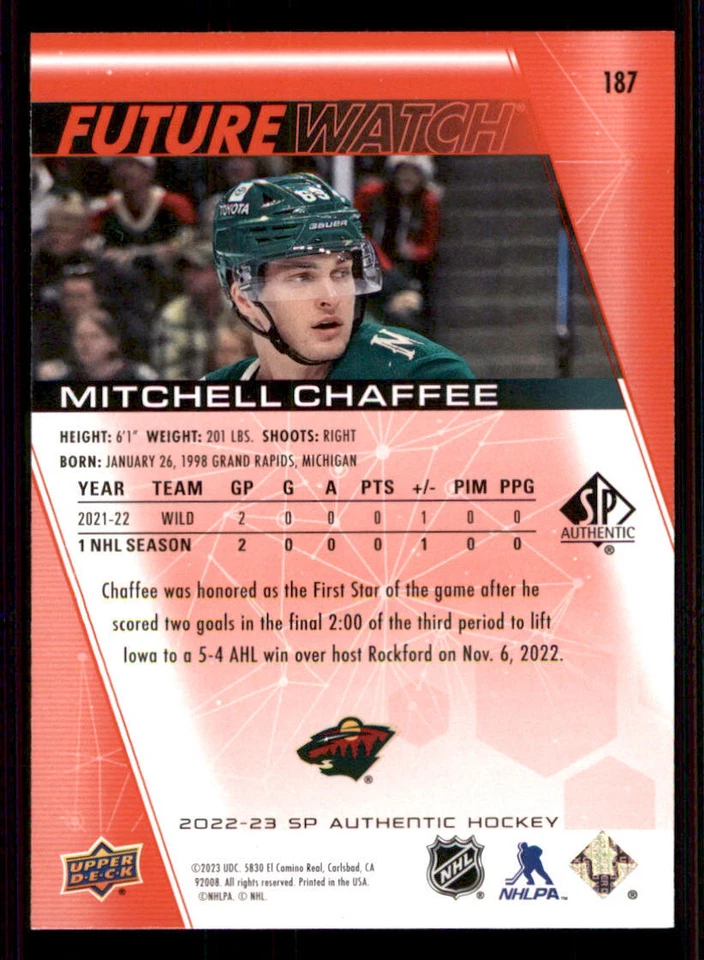 2022-23 SP Authentic Limited Red #187 Mitchell Chaffee FW - Image 2 of 2