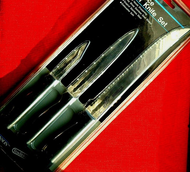 Aronson 3pc Knife Set Surgical Stainless Steel Blade Black Handles for