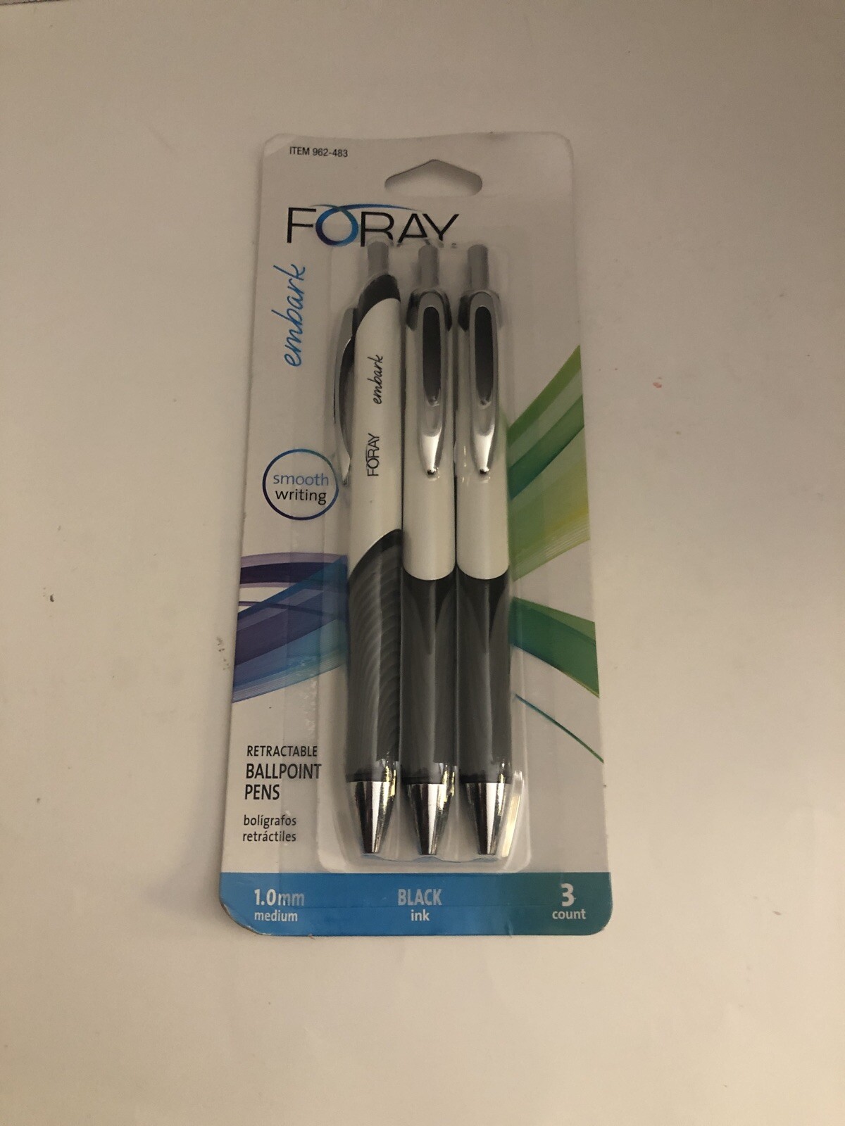 NEW FORAY Ballpoint Pens, 1.0 mm, Gray/White Barrel/Black Ink 3Pk SHIPS
