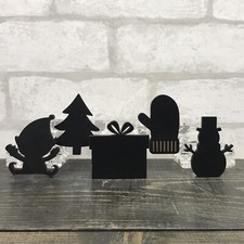 VTG Napkin Rings Clear With Black Embellishments Christmas Theme Set Of 5