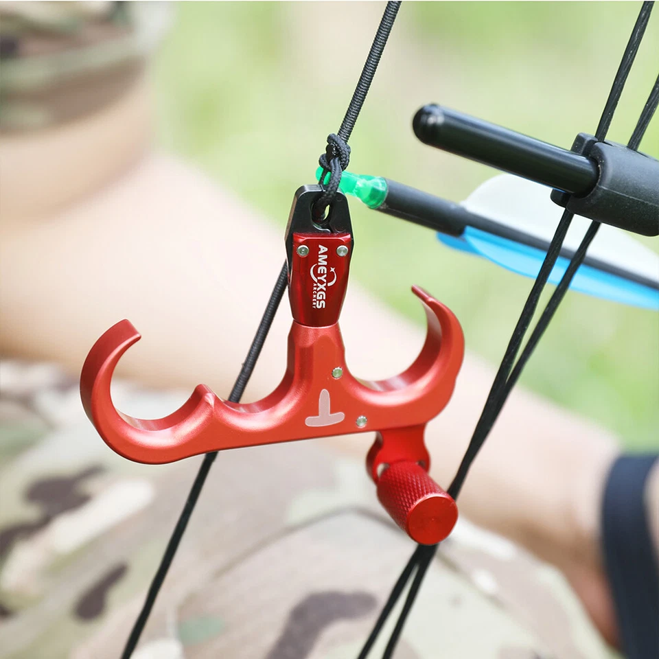 Archery Bow Release Aids 3 Finger Thumb Trigger 360° Compound Hunting Grip RH LH - Image 2 of 4
