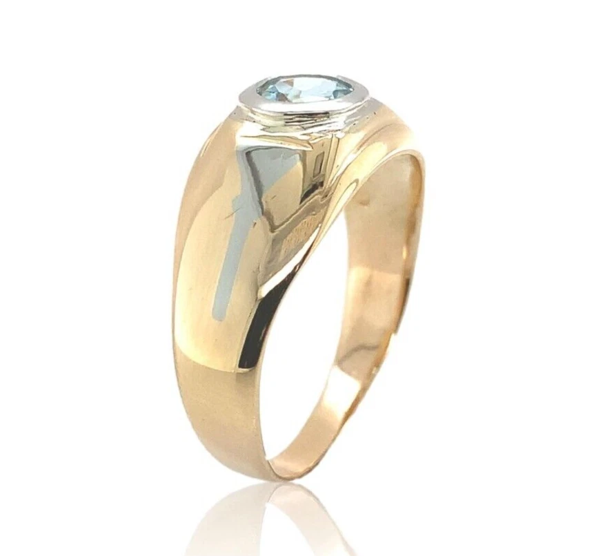 Мужское кольцо из желтого и белого золота 14 карат с натуральным аквамарином (#J6796) - Изображение 2 из 4