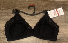 Joyspun Lace Bralette Triangle Silhouette Padded Back Clasp Solid Black Medium