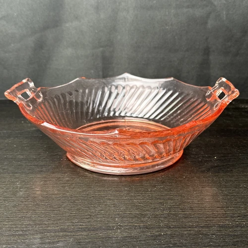 Imperial Glass Hexagon Molly Bowl Dish Handles Pink 9” Depression Glass 1930's