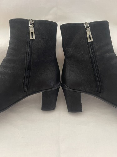 PRADA Boots 36.5 Black Suede Silver Logo SPORT Mid Heel Rubber Sole Ankle US 6 - Picture 8 of 10