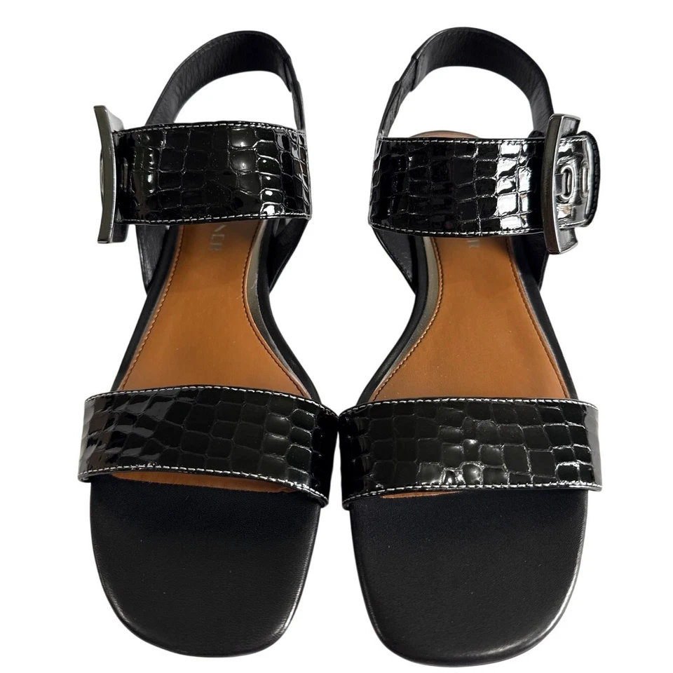 Sandalia Donald J. Pliner Vixi Tacón Bloque Negro Croco Charol Hebilla 8 Foto 2 de 4
