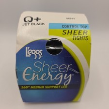 L'eggs Sheer Energy Jet Black Control Top Sheer Tights Pantyhose Size Q New