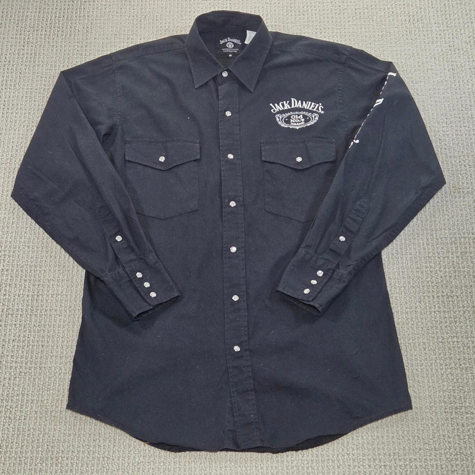 Camisa Jack Daniels Negra Abotonada Manga Larga Western Ropa de Trabajo Para Hombre Mediana Foto 2 de 4