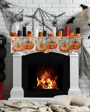 Thanksgiving Mantle Scarf for Fireplace 70 x17 Inch Pumpkins Fall Plant Leave...