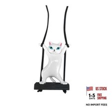 Cute Cat Car Hanging Ornament Swing Rear View Mirror Charm Auto Mirror White