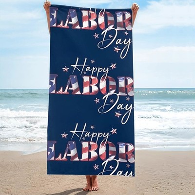 A Soft Polyester Pool Towel Featuring a ''Happy Labor Day'' Design with an Ameri