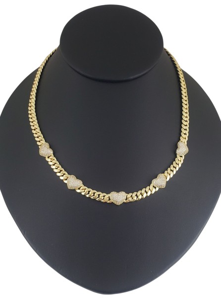 Alternate view of 14k Gold Plated Heart Cuban Choker Chain Necklace Bracelet Set