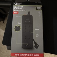 Commercial Electric 8-Outlet Surge Protector 12ft  Braided Cord w/ USB  USB-C
