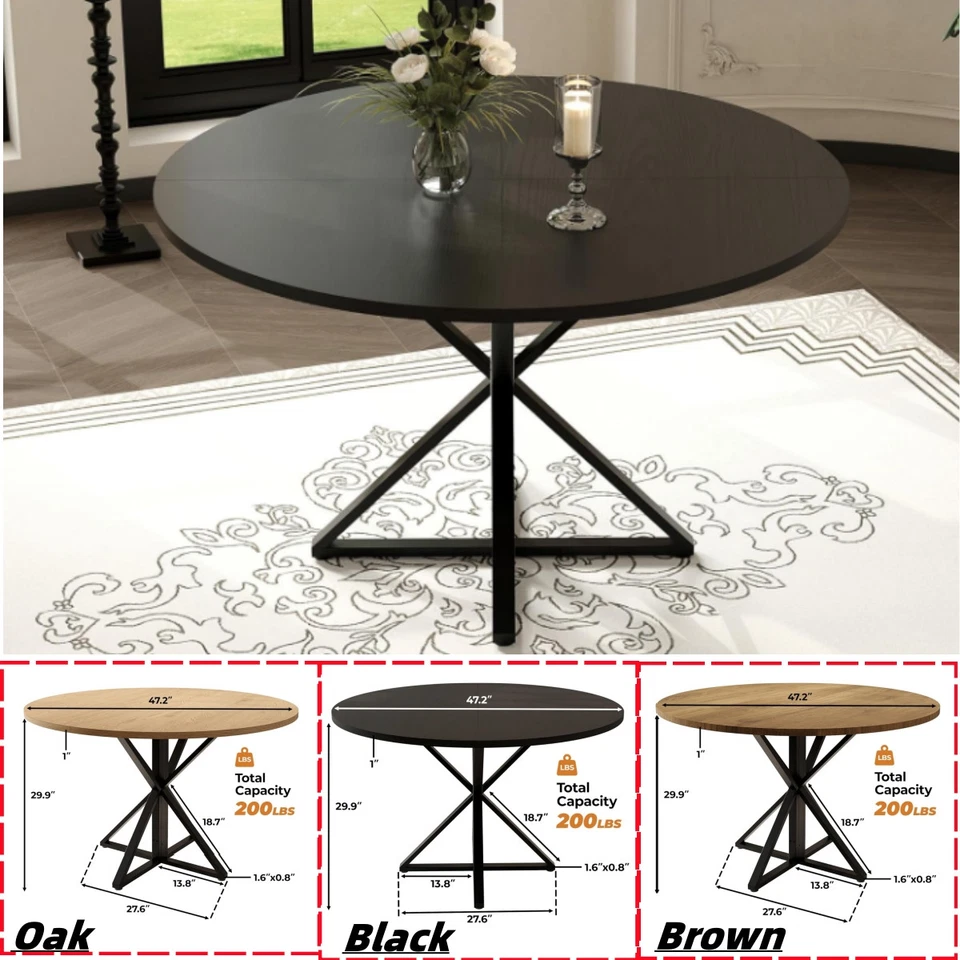 Mesa de Comedor Redonda 47" Mesa Circular Base de Metal en Forma de K para Cocina Comedor Foto 2 de 3