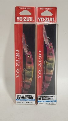 Two Yo-Zuri Crystal Minnow Deep Diver Walleye Floating Lures, 3 1/2'', Acid Perch