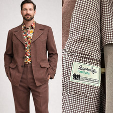 Vintage 70's SEARS LEISURELIFE LEISURE SUIT 40L Pants 34x32 HOUNDSTOOTH LINING