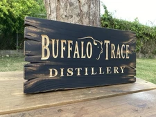 Buffalo Trace Bourbon Sign Carved Wood Whiskey Bar Cigar Lounge Antique Look
