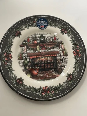 Royal Stafford Christmas Eve Salad Plate 8 1/2" Fireplace Xmas Theme England NWT