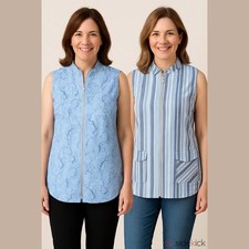 Chico's Womens Vest Sz 1 M 8 Zenergy Neema Reversible Tonga Navy Blue White NEW