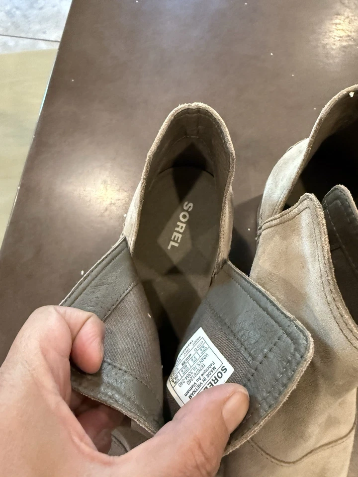 Sorel Women’s Suede Booties Size 9.5 Beige Ankle Boots Chunky Heel Slip On - Image 3 of 4