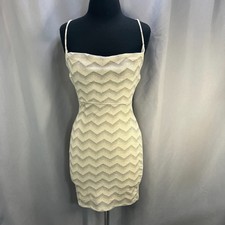 Q USA Bodycon Dress Womens Beige Chevron Knit Spaghetti Straps Lined Sleeveless