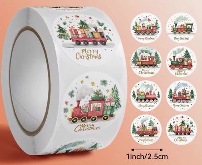75 x Frohe Weihnachten Zug Themen Aufkleber Etiketten 25 mm.