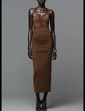 ZARA NEW !! SEASHELL POLYAMIDE DRESS BROWN SIZE SMALL REF :1026/158