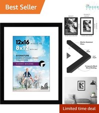 12x16 Picture Frame Shatter-Resistant Glass Wall Display Modern Black