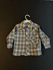 Vintage 70s Boys Toddler 3T Pearl Snap Western Shirt Cowboy Rodeo Tan/Navy Plaid